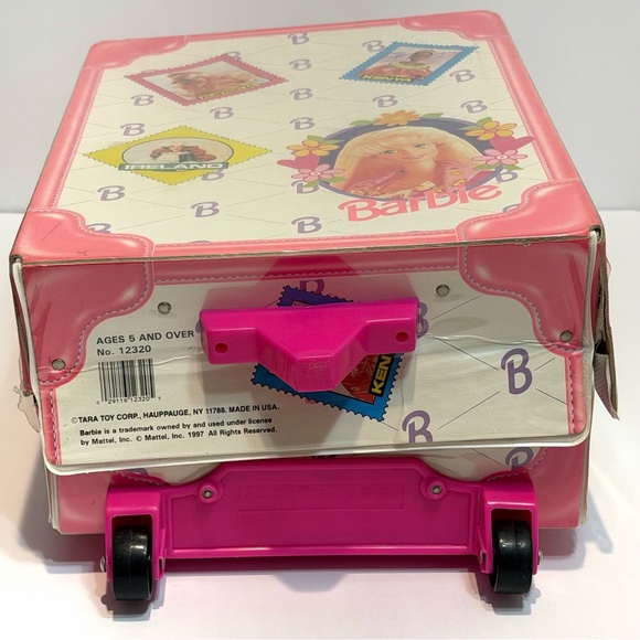 90s Barbie Take Along Doll Trunk World Travel Handle Rolling Cardboard Suitcase - Picture 8 of 16